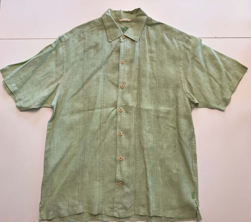 Tommy Bahama Men's Green 100% Linen Short Sleeve Button Down Shirt Size L